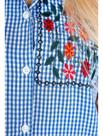 Dámská kostkovaná košile bez rukávů s model 19165624 výšivkou tmavě modrá, - Kesi