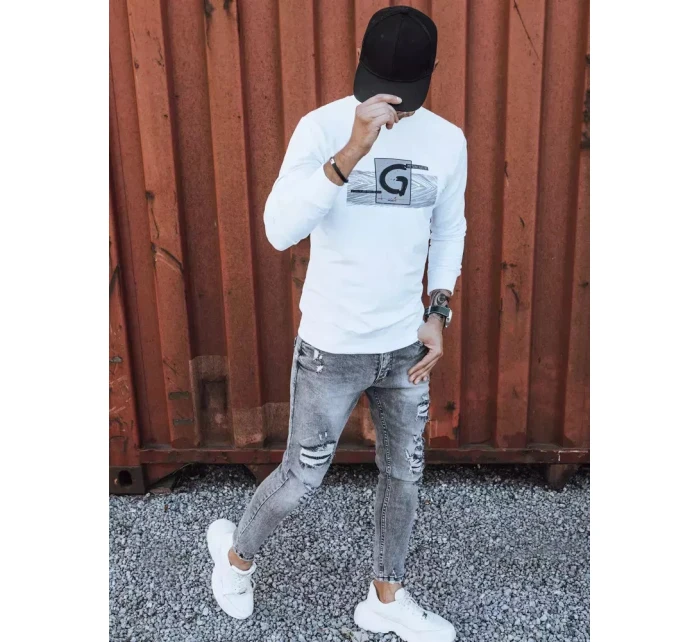 Pánská bílá mikina s potiskem FashionStreet BX5370