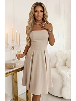 641-4 VIVIENNE korzetové rozšířené midi šaty s páskem - světle béžové