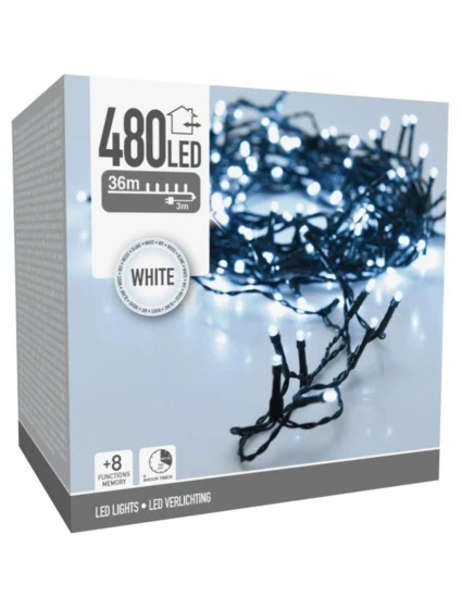 VÁNOČNÍ STROM SVĚTLA SVĚTELNÝ ŘETĚZ 480 VEDL ČASOVAČ STUDENÁ BÍLÁ