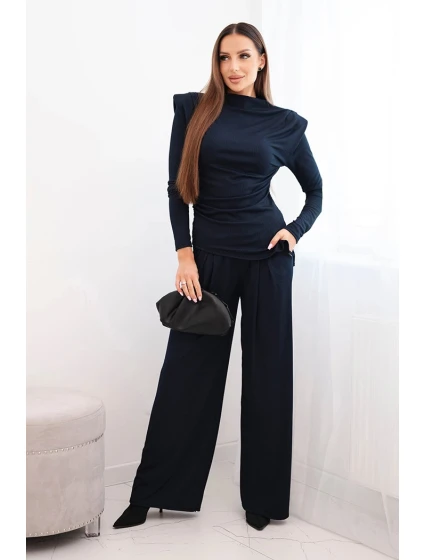 Dámský bavlněný komplet s blůzou a kalhotami s širokými nohavicemi model 21935316 - K-Fashion Dámský bavlněný komplet s blůzou a kalhotami s širokými nohavicemi model 21935316 - K-Fashion