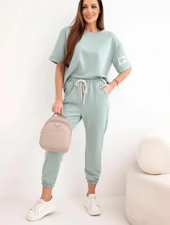 Dámská souprava z viskózy model 21954870 s krátkým rukávem a kalhotami tmavě mátová - K-Fashion