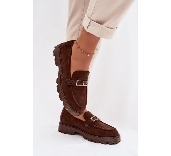 Dámské mokasíny se zlatým přezkou čokoládové Mirelva Dámské mokasíny se zlatým přezkou čokoládové Mirelva