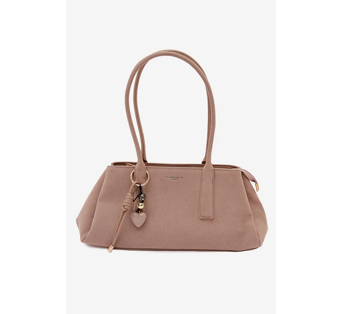 Eko semišová kabelka s přívěskem Béžová Nelina