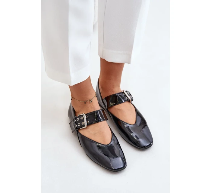 Lakované Baleríny S Páskem Černé Azirae Lakované Baleríny S Páskem Černé Azirae