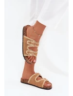 Dámské háčkované pantofle se zlatými přezkami – camel Fenira Dámské háčkované pantofle se zlatými přezkami – camel Fenira