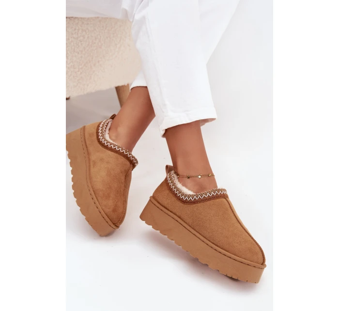 Dámské nízké sněhule Taliah na platformě s vyšíváním – camel