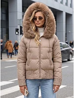 Dámská zimní prošívaná bunda s kožešinou, béžová, FashionStreet TY5830 Dámská zimní prošívaná bunda s kožešinou, béžová, FashionStreet TY5830