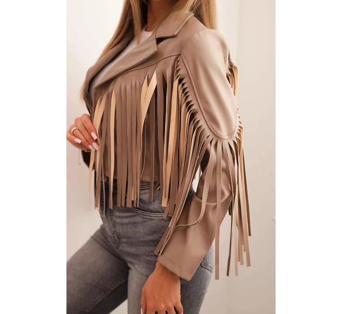 Dámská bunda z eko kůže s třásněmi ve stylu boho fango Dámská bunda z eko kůže s třásněmi ve stylu boho fango