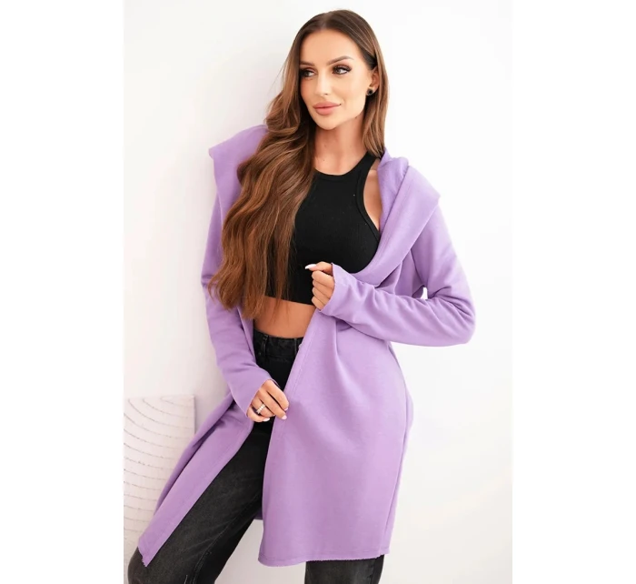 Dámská bavlněná mikina s kapucí a prodlouženým předním dílem fialová
