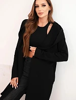 Dámská bunda z bavlny s kapucí a prodlouženým předním dílem černá