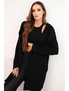 Dámská bunda z bavlny s kapucí a prodlouženým předním dílem černá