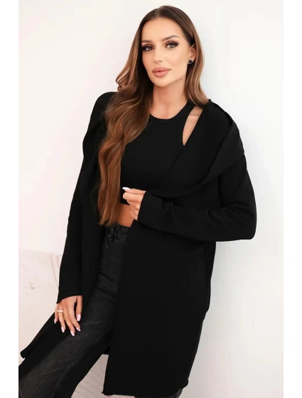 Dámská bunda z bavlny s kapucí a prodlouženým předním dílem černá Dámská bunda z bavlny s kapucí a prodlouženým předním dílem černá