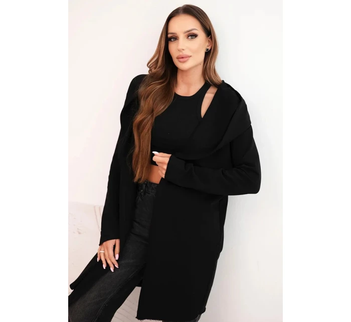 Dámská bunda z bavlny s kapucí a prodlouženým předním dílem černá Dámská bunda z bavlny s kapucí a prodlouženým předním dílem černá