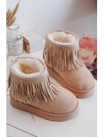 Ocieplené Botky Sněžky Dětské Se Zdobnými Frézami Bežové Nimia