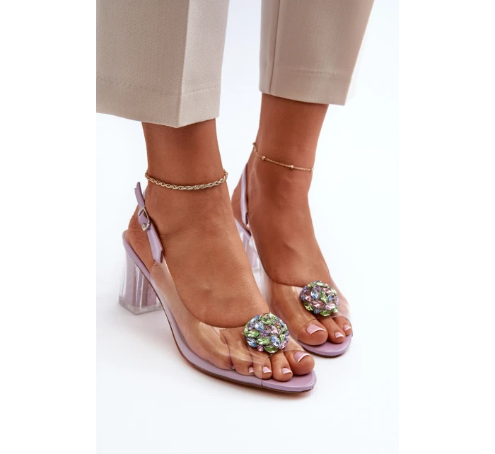 Průhledné sandály na podpatku s ozdobou fialové D&A MR38-454
