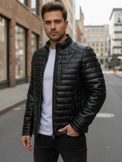 Pánská zimní prošívaná kožená bunda černá FashionStreet TX5113