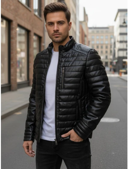 Pánská zimní prošívaná kožená bunda černá FashionStreet TX5113