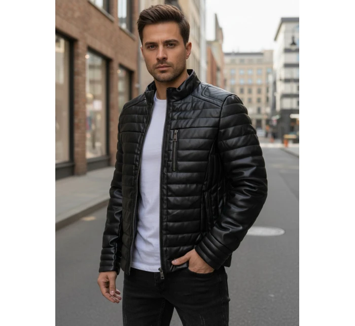 Pánská zimní prošívaná kožená bunda černá FashionStreet TX5113