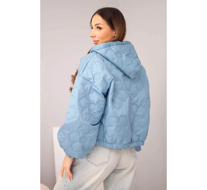 Dámská prošívaná bunda s kapucí a ozdobným květinovým vzorem model 22010146 - K-Fashion