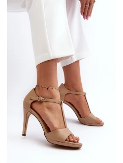 Dámské sandály na podpatku z ekokože béžové obdaria