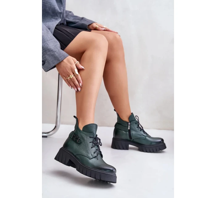 Dámské kožené kotníkové boty Zazoo s nízkou špičkou – tmavě zelené Dámské kožené kotníkové boty Zazoo s nízkou špičkou – tmavě zelené