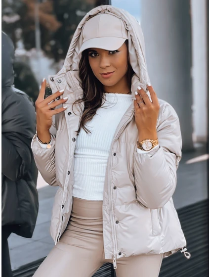 Dámská kožená přechodná bunda COLLAR beige FashionStreet TY3763