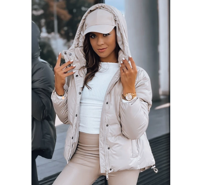 Dámská kožená přechodná bunda COLLAR beige FashionStreet TY3763