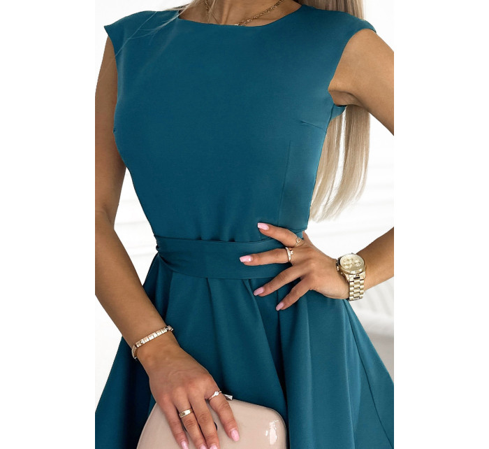 Rozšířené dámské šaty v mořské barvě s malými rukávky 442-2