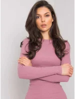 Vypasované žebrované šaty ve špinavě růžové barvě s kulatým výstřihem (5131-35)
