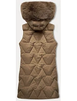 Dámská bunda bez rukávů s kožešinou na kapuci J Style tmavě béžová (16M9172-84) Dámská bunda bez rukávů s kožešinou na kapuci J Style tmavě béžová (16M9172-84)