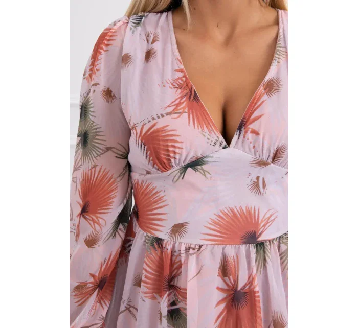 Vzdušné šaty s květinovým motivem pudrově růžové