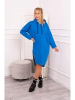 Šaty s kapucí a bočním rozparkem chrpově modré