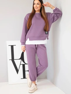 Dámský komplet s máslovou barvou s volnou mikinou a tepláky fialový