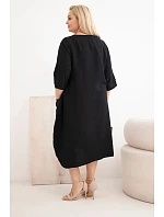 Dámské šaty Plus Size viskózové s kapsami krátký rukáv černá Dámské šaty Plus Size viskózové s kapsami krátký rukáv černá
