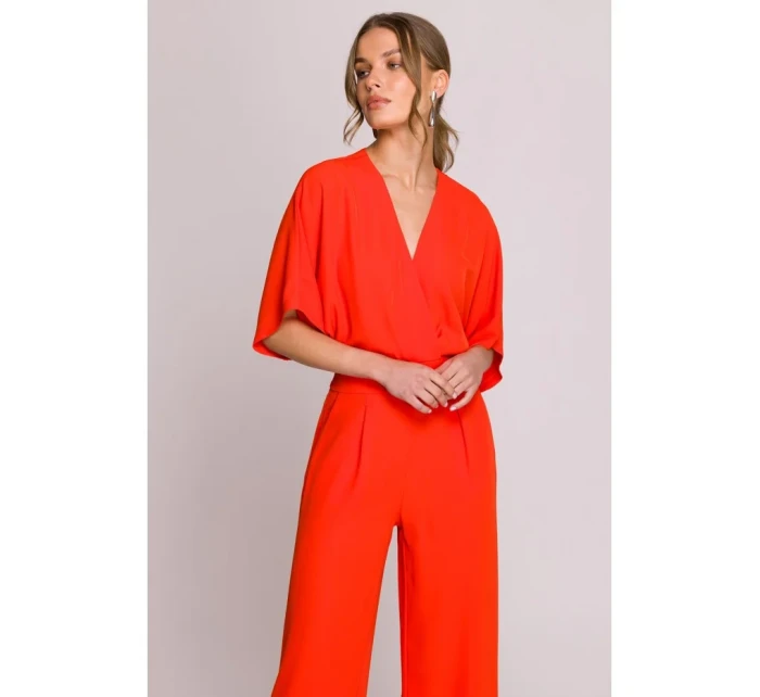 Kombinéza se širokými nohavicemi a výstřihem korálová model 20966139 - STYLOVE Kombinéza se širokými nohavicemi a výstřihem korálová model 20966139 - STYLOVE