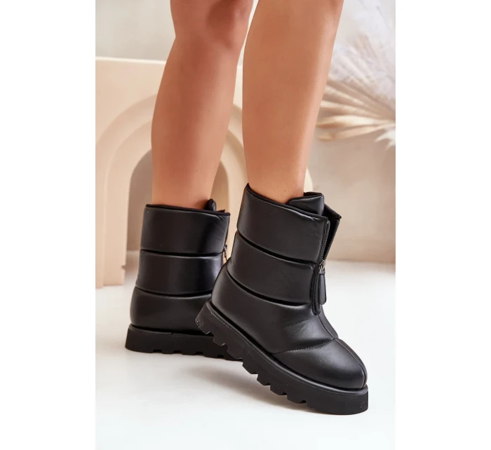 Sněhule Na Platformě S Zipem Eko Kožené Černé Resisia