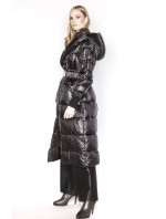 Dlouhá černá dámská bunda s opaskem (AG8-8002)