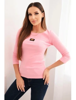 Dámská pruhovaná blůza s 3/4 rukávem a ozdobnou nášivkou světle růžová