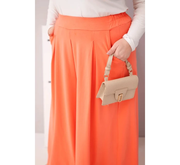 Dámské kalhoty z bavlny Plus Size s širokými nohavicemi a volným střihem meruňkové