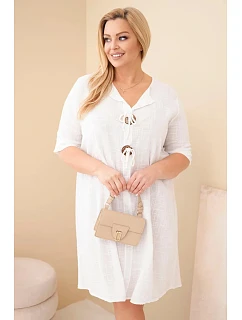 Dámské bavlněné šaty Plus Size s vázáním u výstřihu bílá