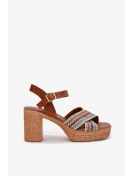 Kožené Sandály Na Podpatku S Pletením Na Páscích Hnědé Zazoo 40460 Kožené Sandály Na Podpatku S Pletením Na Páscích Hnědé Zazoo 40460