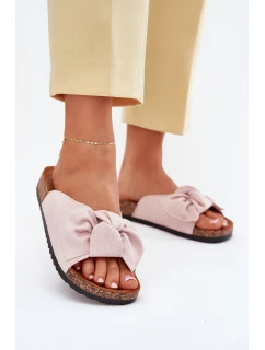 Dámské sandály na korkové podrážce s mašlí světle růžové Seressa