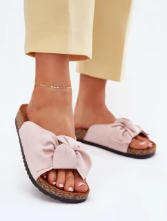 Dámské sandály na korkové podrážce s mašlí světle růžové Seressa