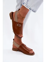 Kožené sandály se zlatým detailem Zazoo 40473 Hnědé