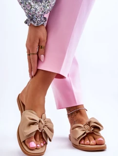 Dámské kožené pantofle s mašlí Béžové Becky