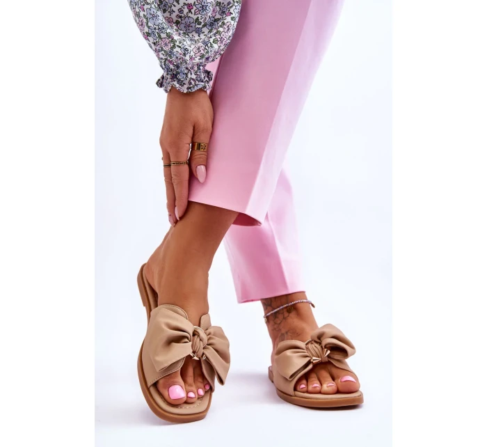 Dámské kožené pantofle s mašlí Béžové Becky