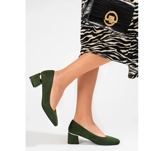 Trendy dámské zelené lodičky na širokém podpatku Trendy dámské zelené lodičky na širokém podpatku
