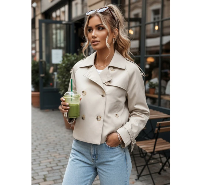 Trencz damski krótki elegancki klasyczny krój jasnobeżowy FashionStreet NY0772