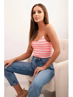Dámská pruhovaná top na ramínkách neonově růžový